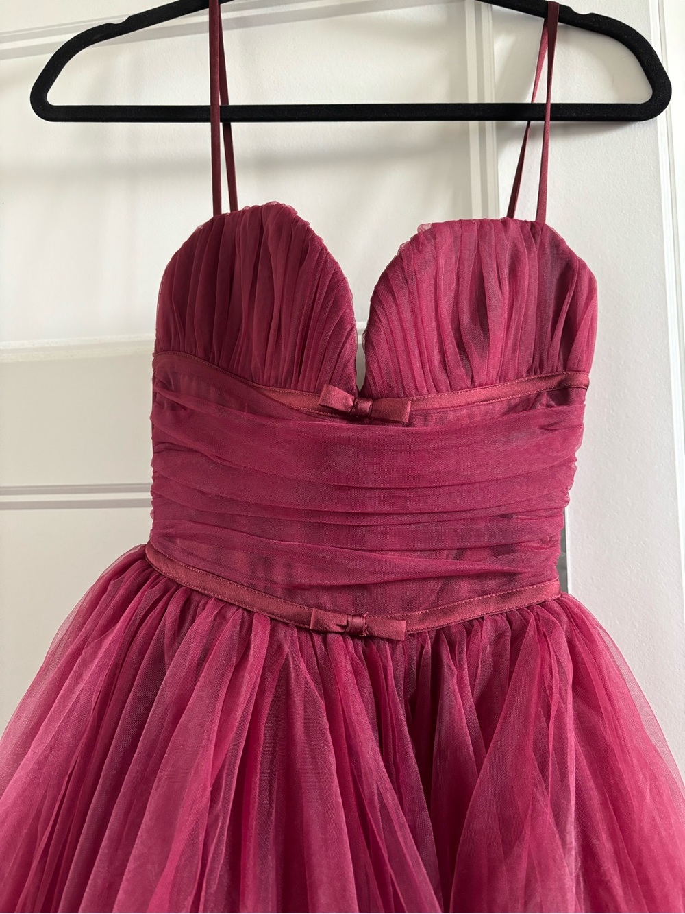 Strapless Tulle Midi Dress in Deep Raspberry - Picture 2 of 3